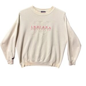 JanSport Indiana University 1990s Cream Embroidered Sweatshirt Vintage Rare IU